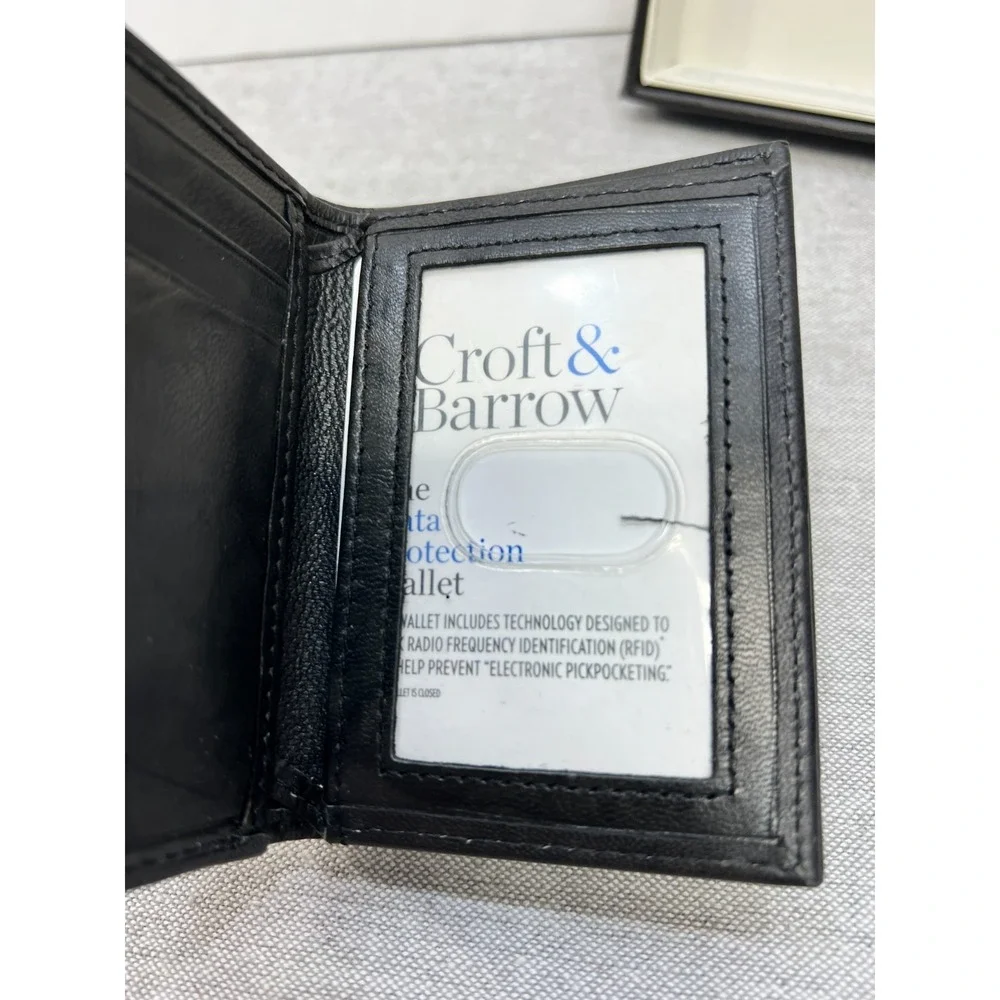 Croft And Barrow RFID Security Shield Tri Fold Black Leather Wallet New w/ Box